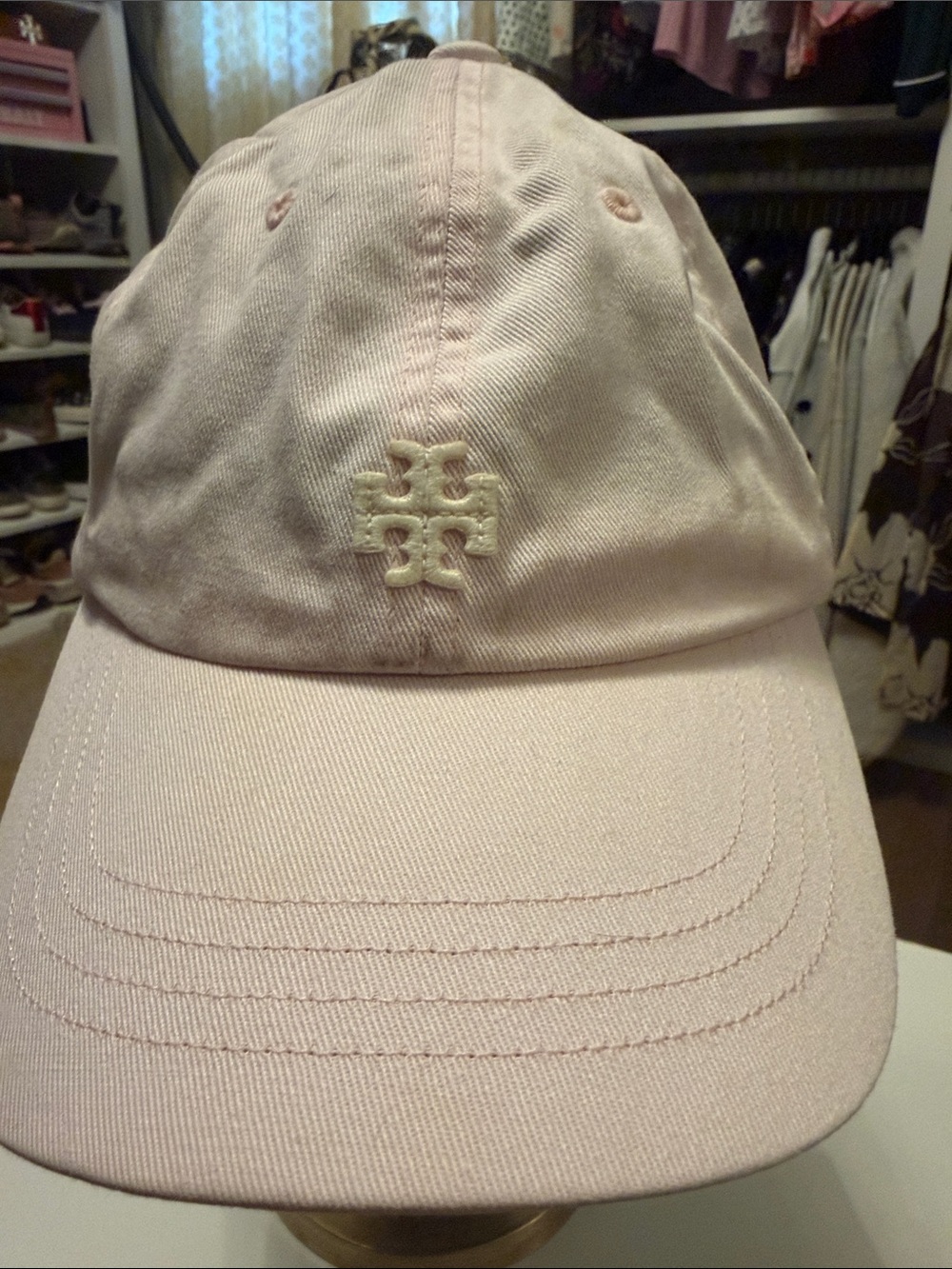 Tory Burch Light Pink Embroidered Logo Baseball Cap
